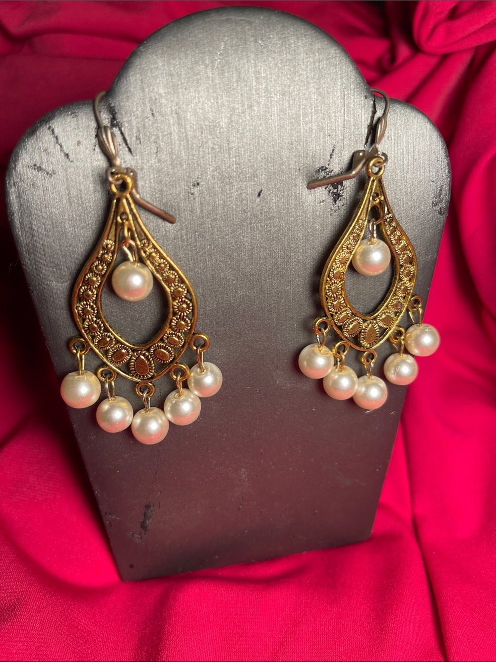 Gold Pearl Teardrop Chandelier Earrings - Women Jewelry
